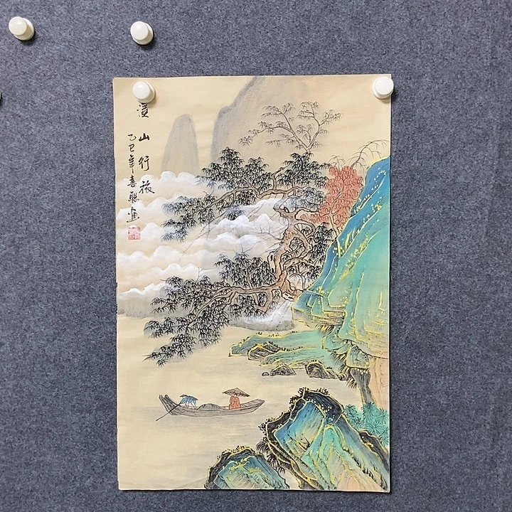 国画四尺三开描金一副