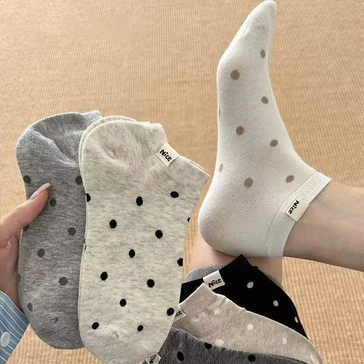 袜子女船袜波点夏季薄款爆款透气网眼棉袜隐形袜浅口防臭不掉跟