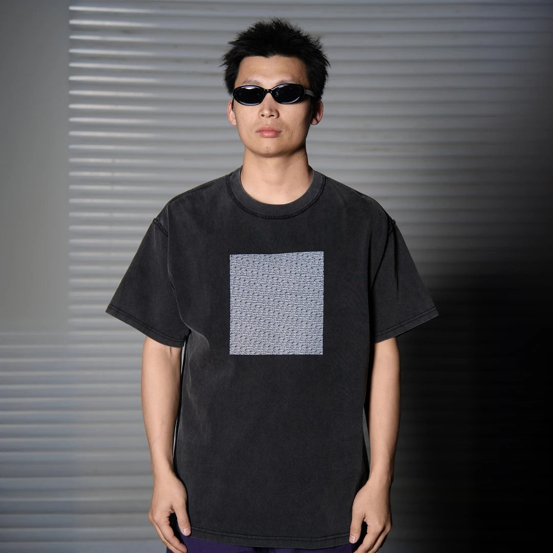 重磅美式水洗做旧小领口情侣夏季圆领宽松短袖纯棉百搭半袖休闲