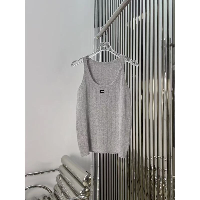 花边领徽标背心 无袖百搭修身字母徽标上衣