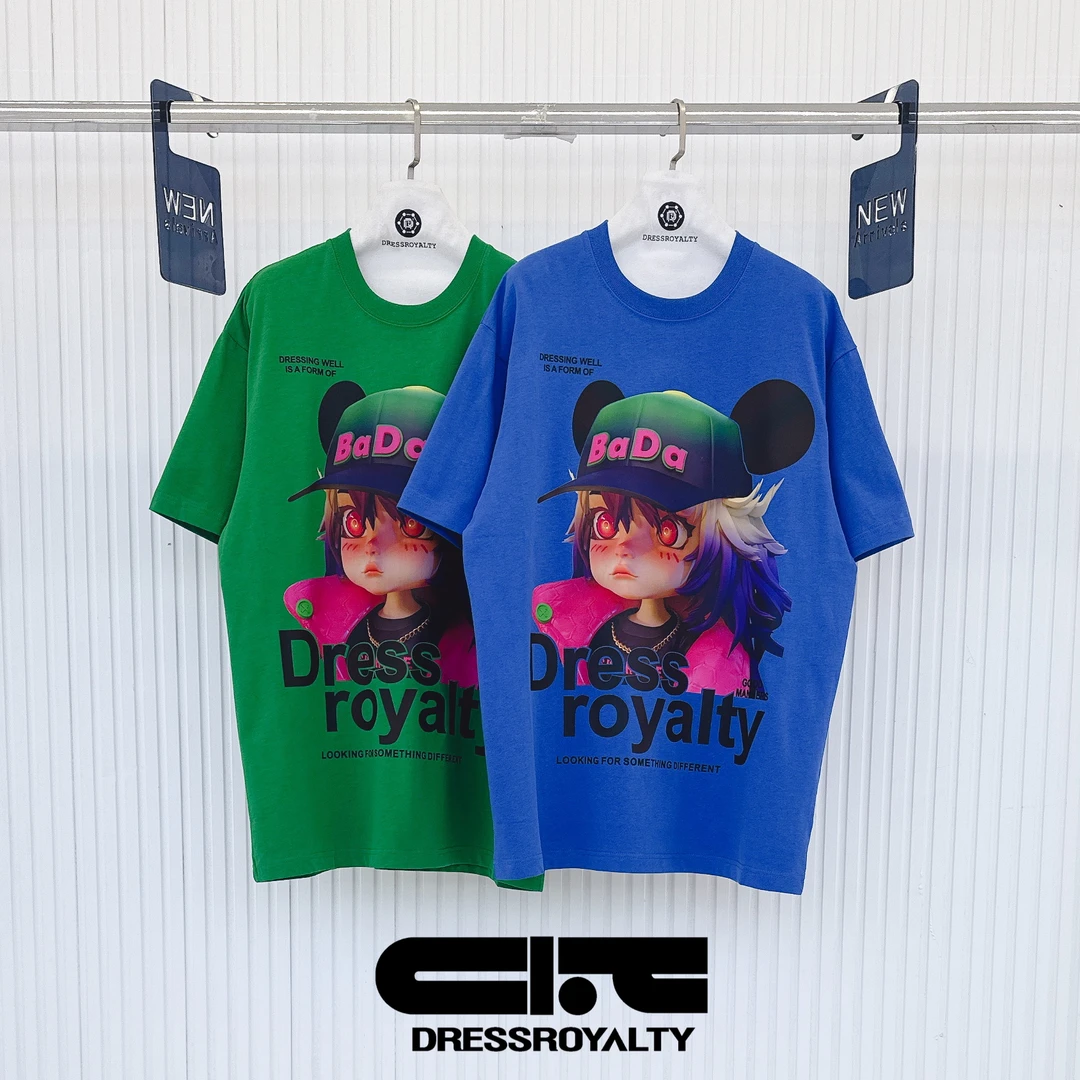 DRESS ROYALTY-DRY-7彩英文小云T恤时尚重磅纯棉短袖-D0030
