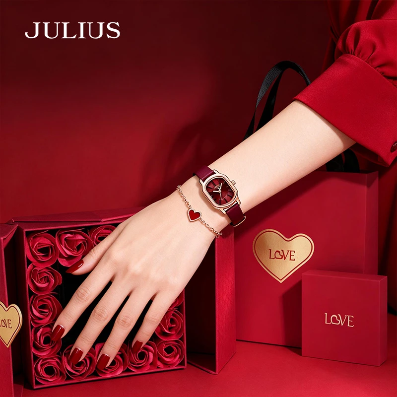 【圣诞礼物】聚利时简约气质女士腕表红色送女友防水高级感十足