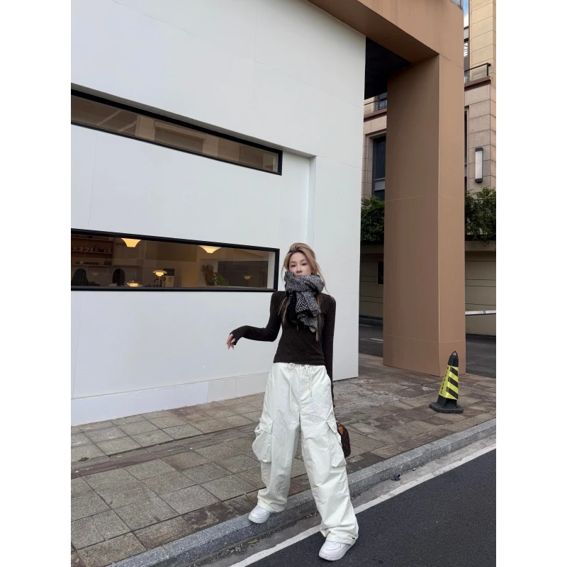 松弛感休闲穿搭一整套秋冬气质百搭长袖上衣新款高腰宽松阔腿长裤