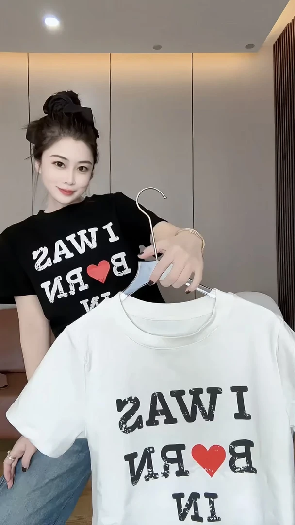 简约设计感字母印花短袖T恤女2025夏季新款修身显瘦百搭休闲上衣