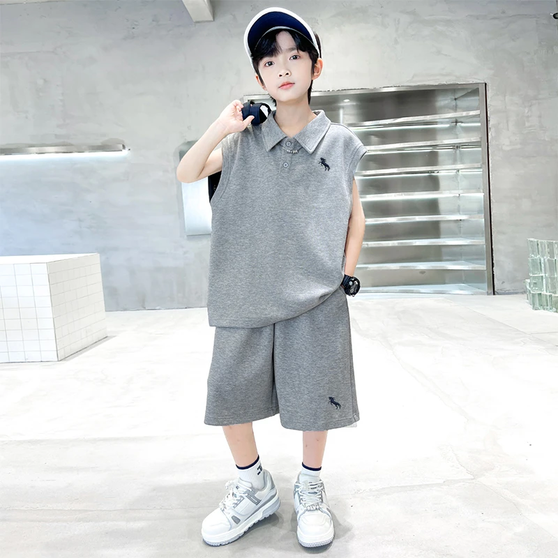 男童夏季背心套装2025新款夏款休闲中大儿童套装B5392