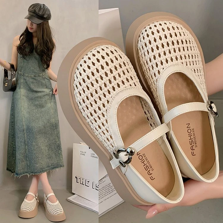 镂空编织玛丽珍个性凉鞋女2025夏季新款厚底百搭透气通勤单鞋