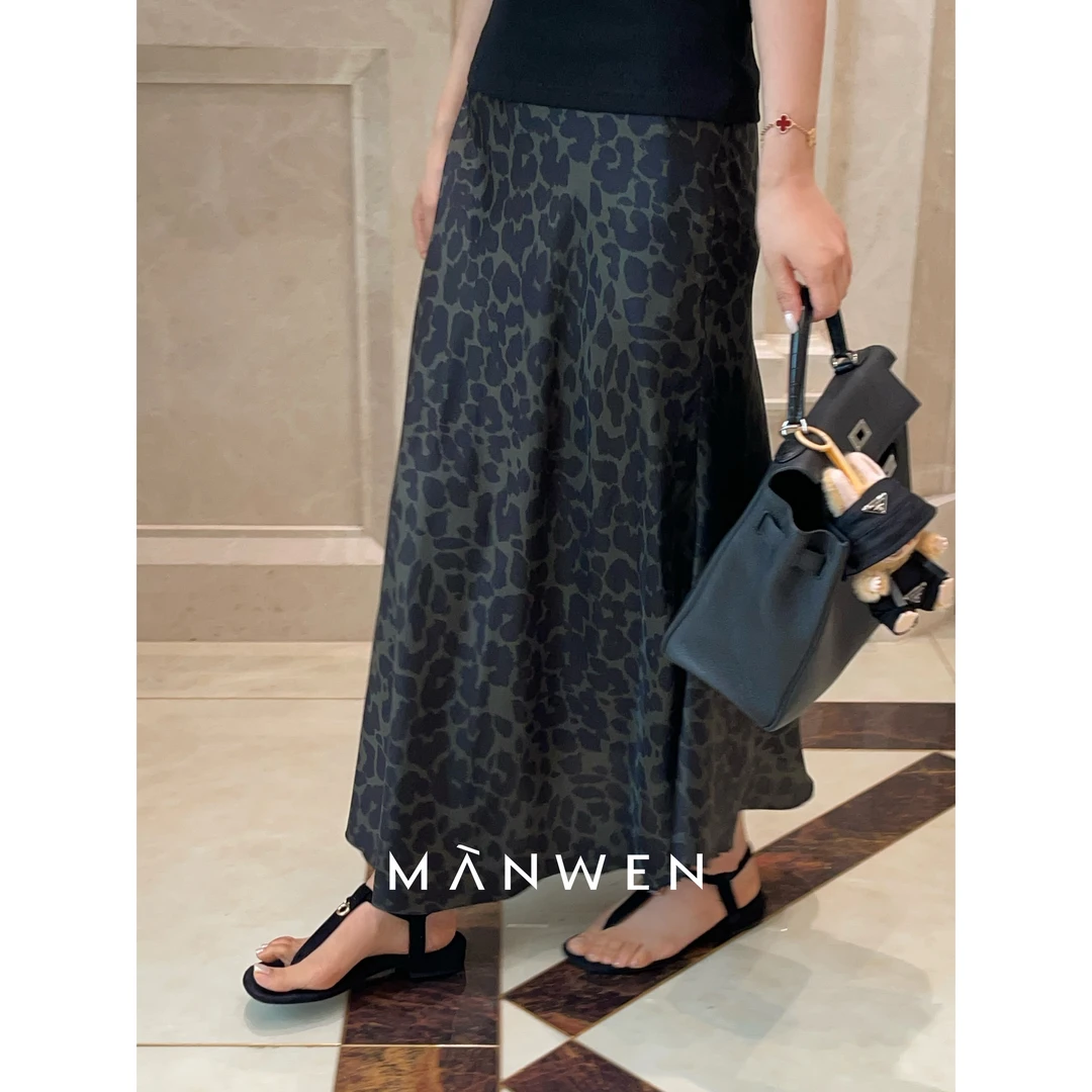 【曼文kiki】“吉赛尔豹纹裙”丝滑柔光复古桑蚕丝小鱼尾裙 25S388