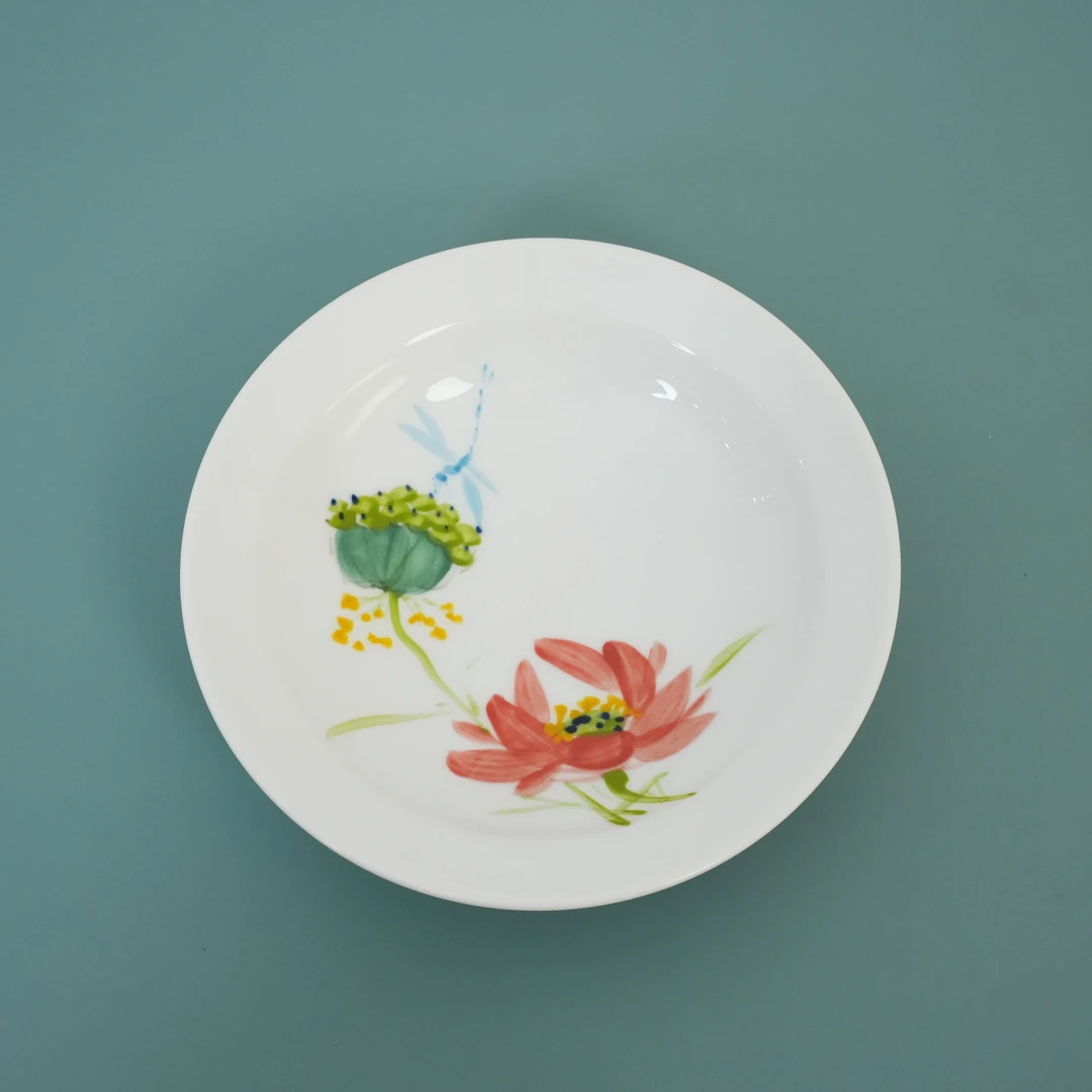 三餐器物《斜边盘》景德镇手绘高温釉中彩-直径22.5高度5.5cm