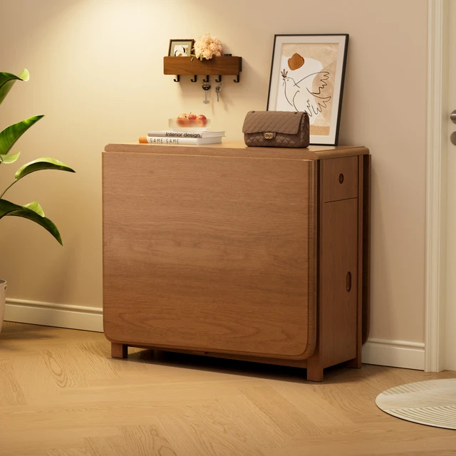 小米有品实木折叠桌子家用简约靠墙书桌小户型收纳餐桌椅组合长方