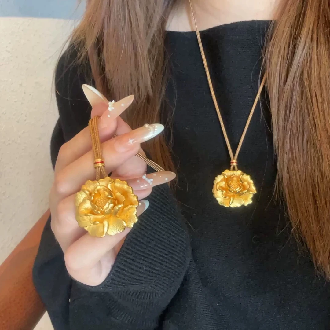 铜合金棉绳项链 牡丹花时尚百搭气质简约精美项链毛衣链