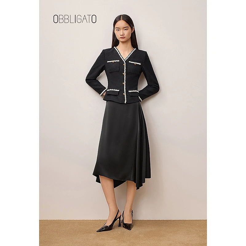 OBBLIGATO奥丽嘉朵专选2025冬季醋酸小香风连衣裙1C65505030