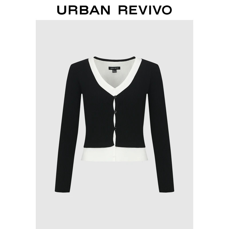 UR2025夏季新款女装设计感撞色假两件针织开衫UIS950028