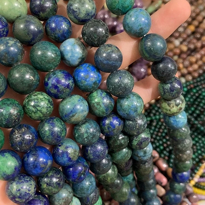 一条14mm老矿蓝铜矿圆珠