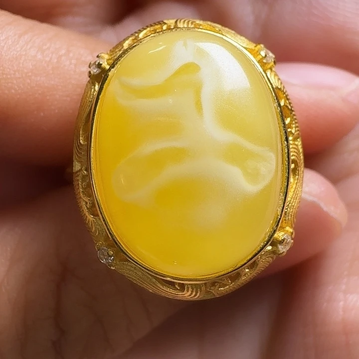 蜜蜡银S925镶嵌戒指戒指