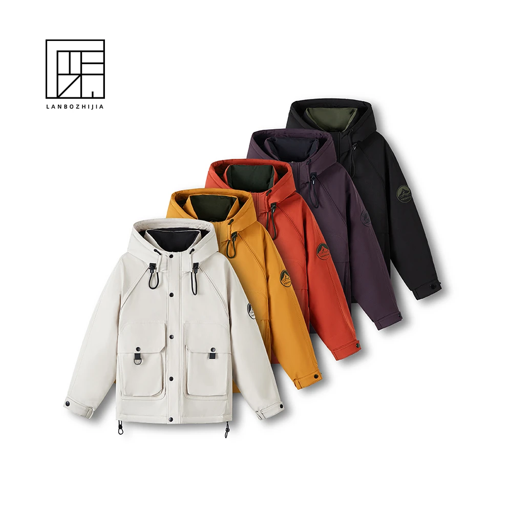 90鹅绒服 冬季情侣休闲户外 连帽加绒防风保暖运动工装外套