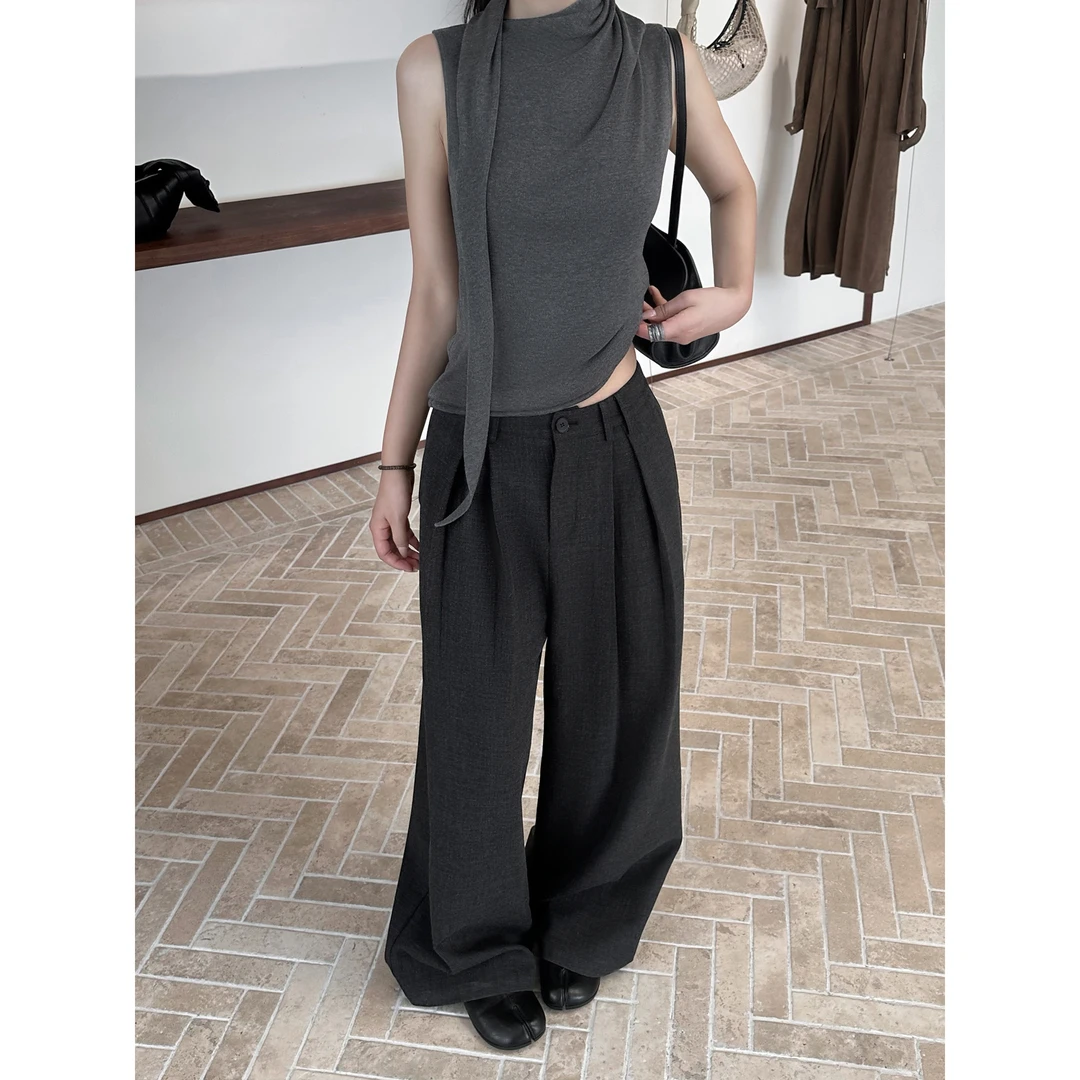 5werkwen 松弛张力 双褶设计阔腿西裤36-11