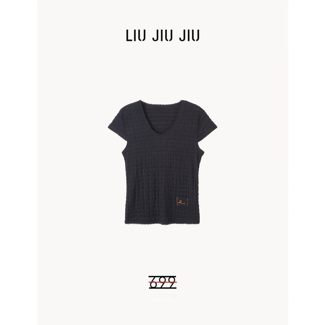 LIUJIUJIU 欧货高级褶皱感T恤夏季V领小飞袖时尚减龄T恤TX4266L