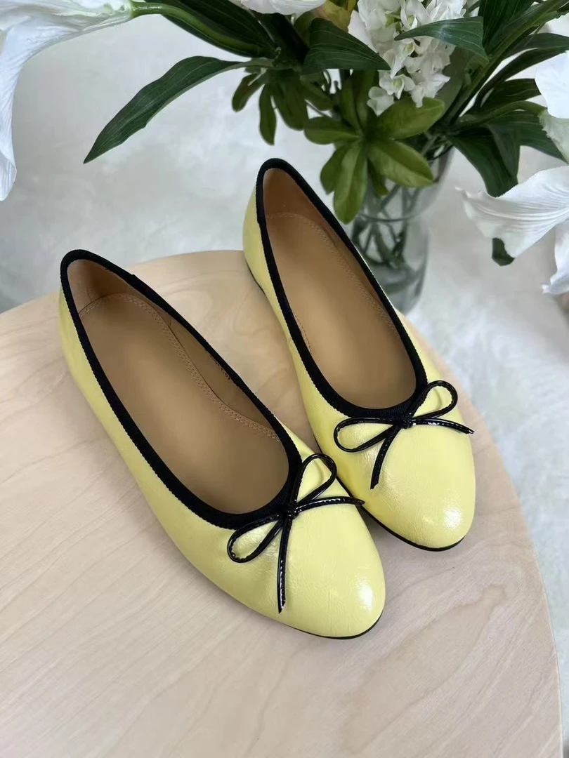 单鞋春夏小众复古鞋圆头平跟软底蝴蝶结手工女鞋优雅芭蕾舞鞋