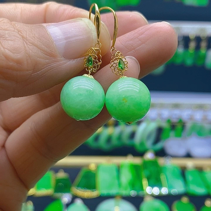 翡翠18K金镶嵌耳饰耳坠