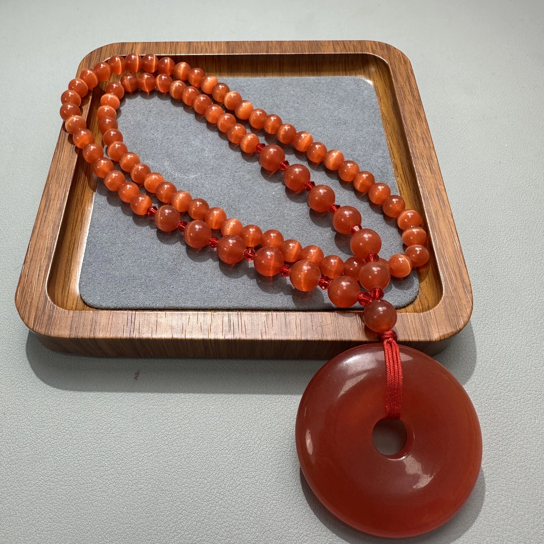 非金属珐琅项链 橘红色 0.8mi平安扣项链C188