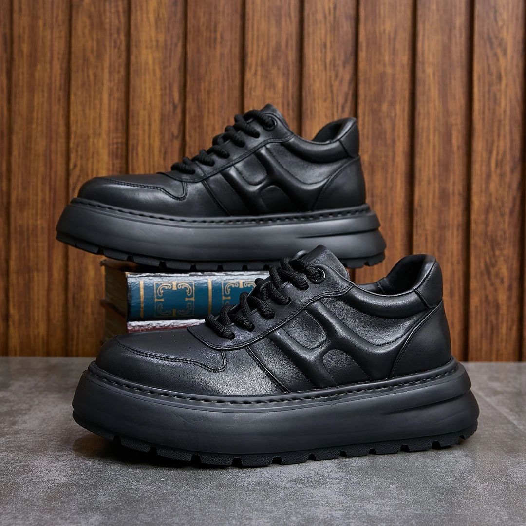 2025秋冬新款真皮中帮休闲鞋厚底增高加绒保暖百搭高帮马丁靴短靴