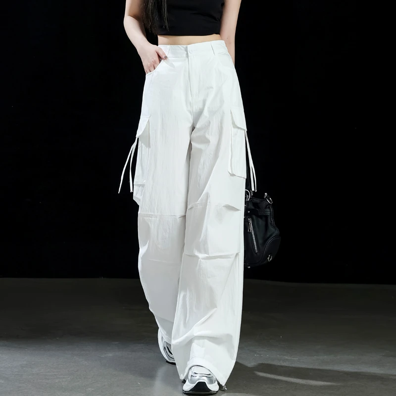 速干运动裤女夏薄款清爽水洗棉白色女裤子2025新款工装裤降落伞裤