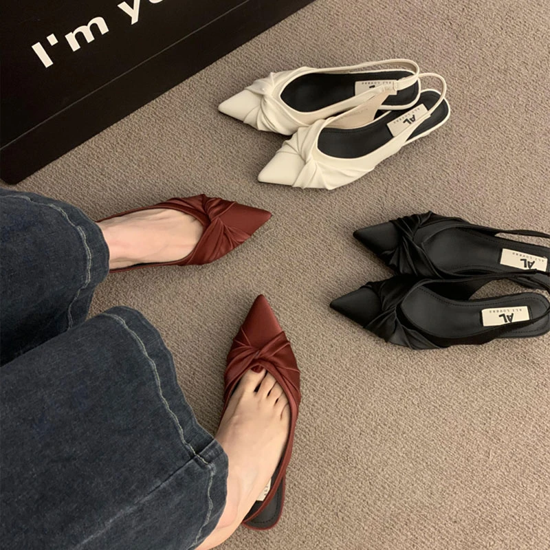 包头凉鞋女春夏外穿法式小众女鞋尖头平底鞋黑色配裙子绝美晚晚鞋