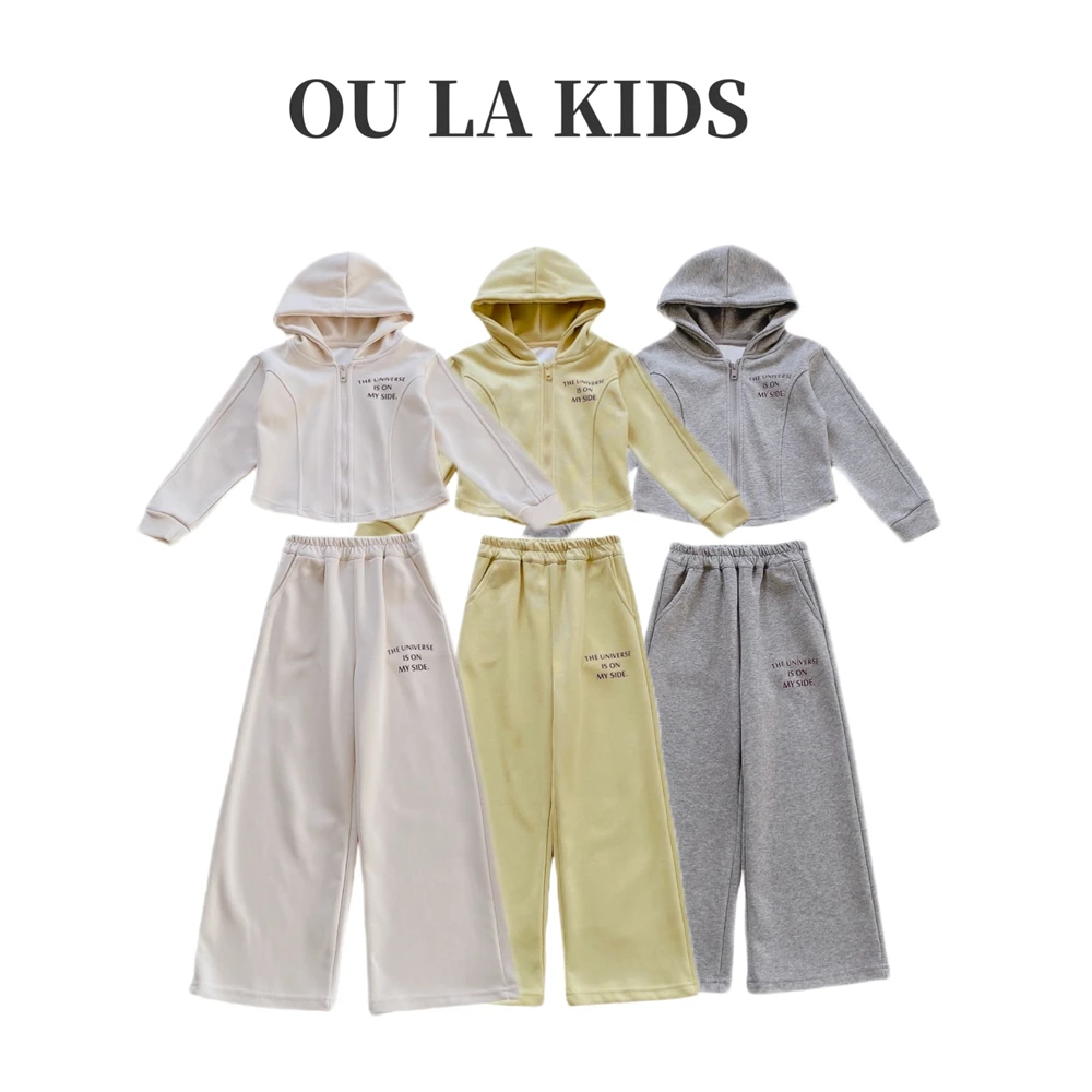 22025早春新品女童韩版剪裁拼接修身卫衣百搭直筒裤童装套装25080