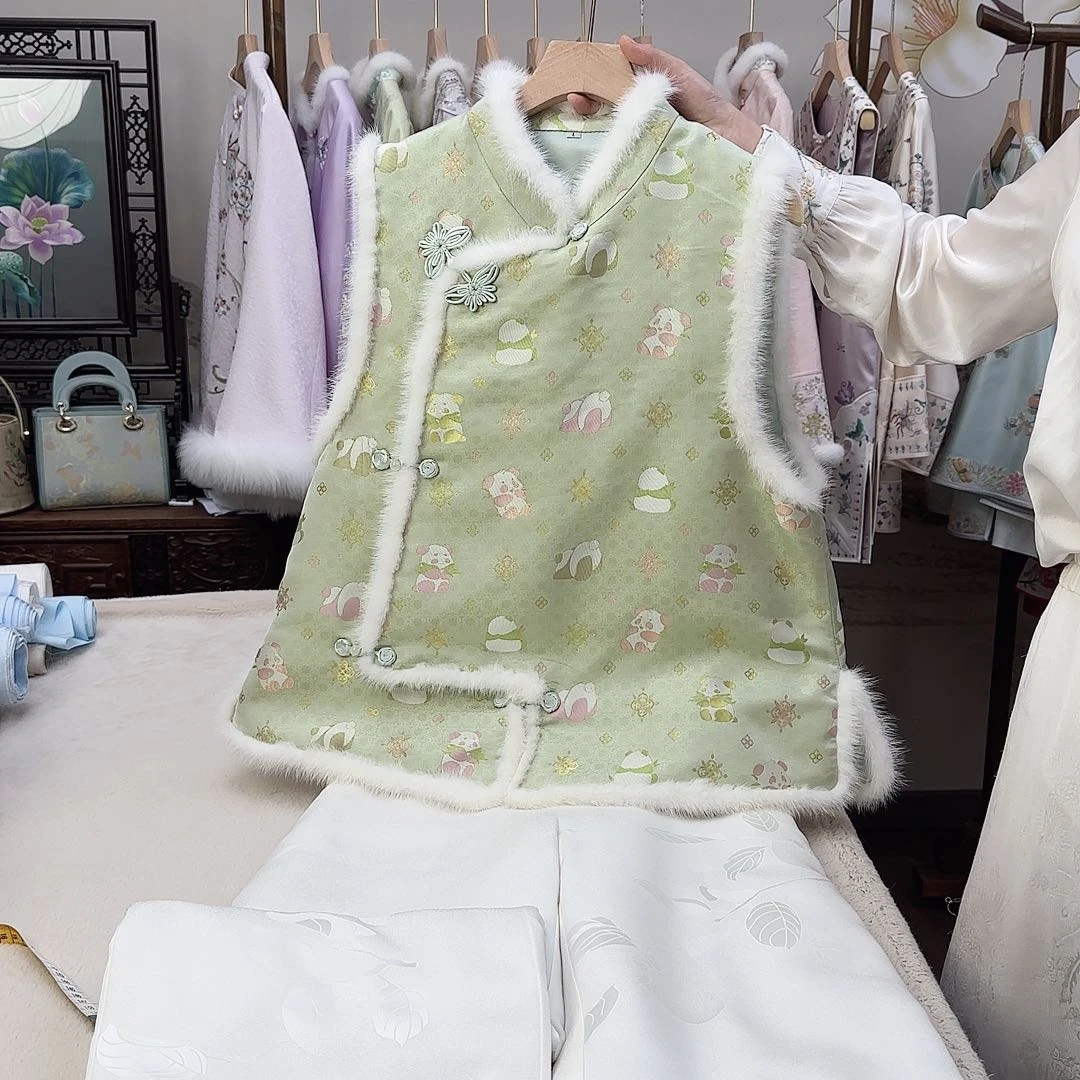 刺绣1号 宋锦 棉马甲 绿色