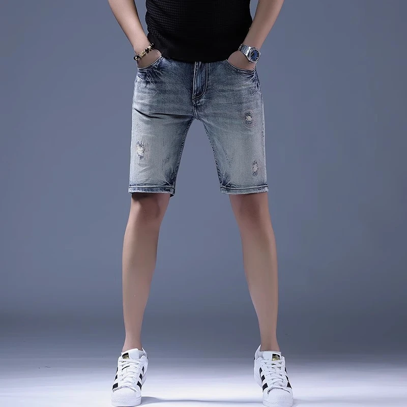 GS牛仔短裤男士夏季薄款2025新款五分裤潮牌百搭潮流宽松直筒中裤