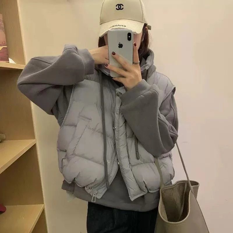 2025秋冬新款立领夹棉马甲加绒连帽卫衣套装女百搭时尚套装