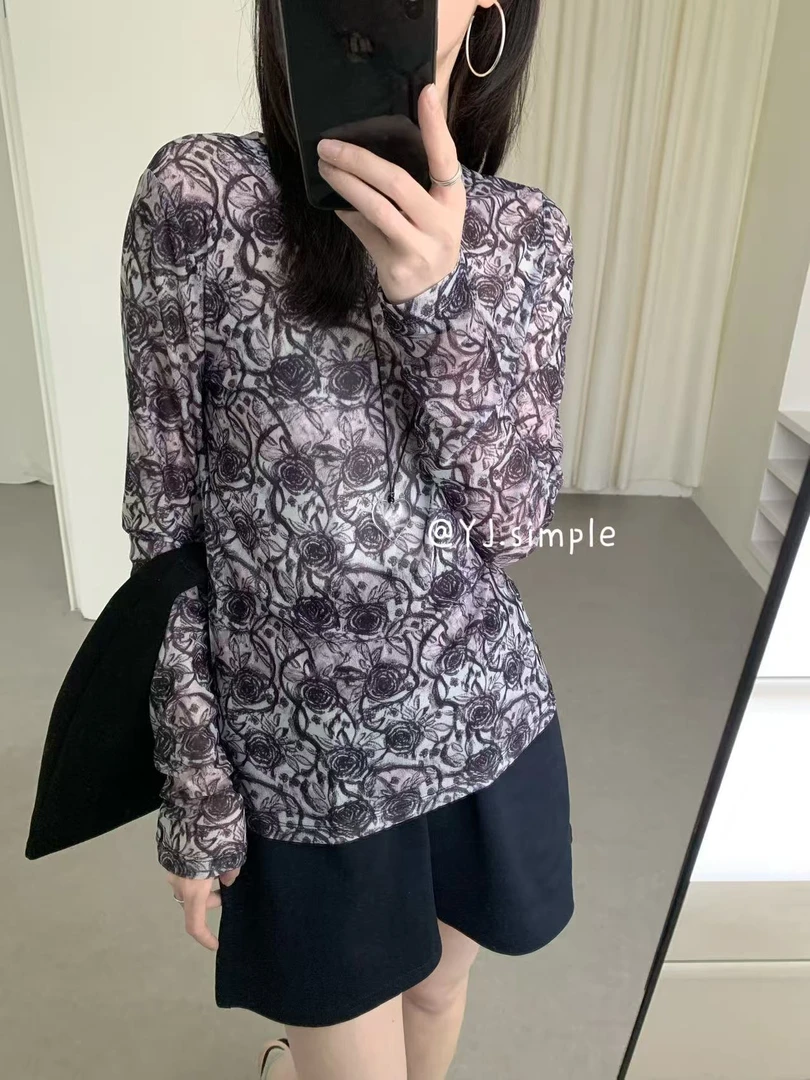 YJ#6086夏季福利高品质网纱长袖上衣，衣长：62cm