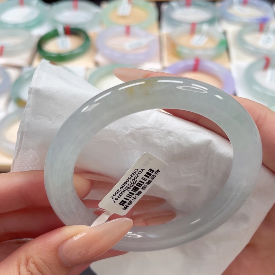 未镶嵌手镯翡翠圆条54冰胶条飘黄翡6号