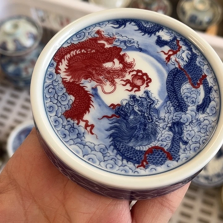 瓷片景德镇双龙戏珠盖置