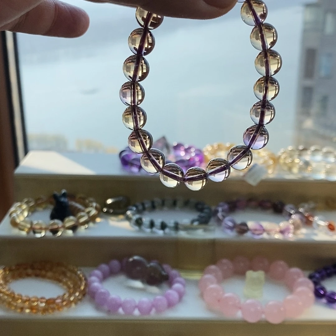 手链水晶未镶嵌巴西紫黄共生水晶手串