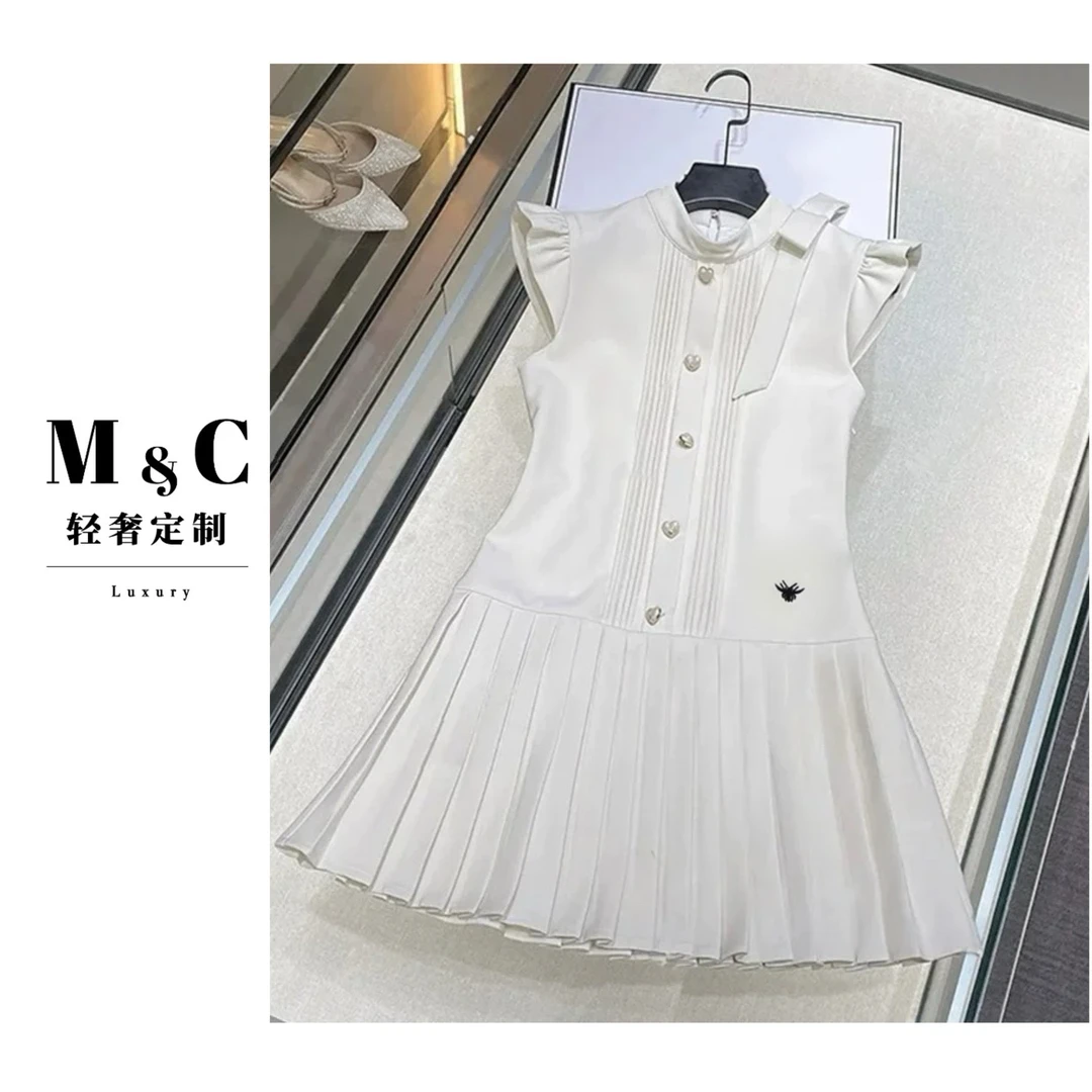 【梦成专属】2025夏季小个子新款法式气质香风无袖高级百褶连衣裙