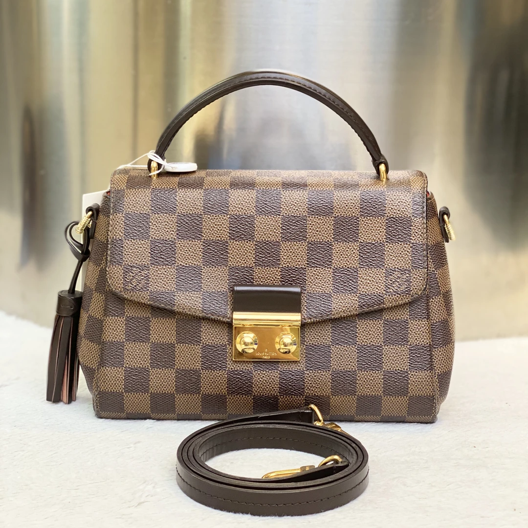 99新 LouisVuitton/路易威登 古有98新LV棋盘格流苏邮差包1695