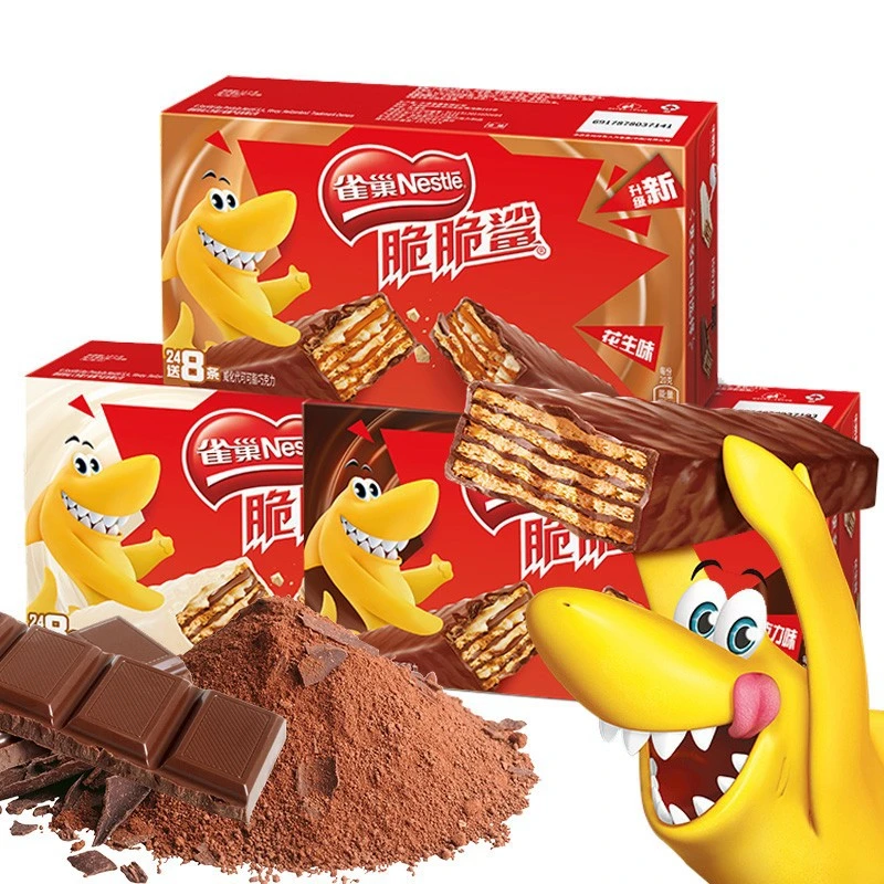 脆脆鲨巧克力威化饼干595.2g24条+赠8条牛奶花生味夹心饼干