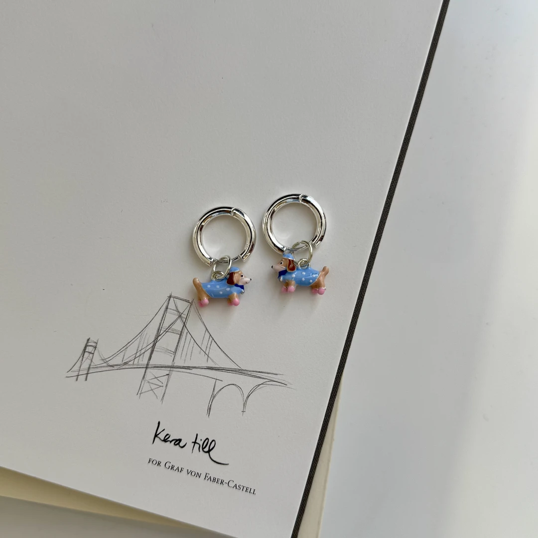 非金属布艺耳饰 可爱腊肠小狗耳扣