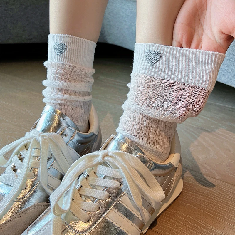 袜子女夏季薄款白色堆堆长袜棉袜防臭女款韩版中筒袜爆款爱心夏天