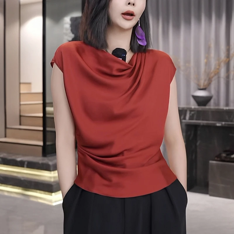 2025夏季新款女士红色短袖T恤修身掐腰显瘦时尚洋气减龄休闲上衣