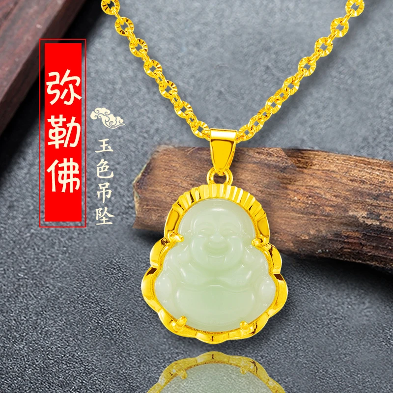 黄铜玻璃吊坠 玉石佛公越南吊坠女士久不掉色仿翡翠色真黄铜饰品