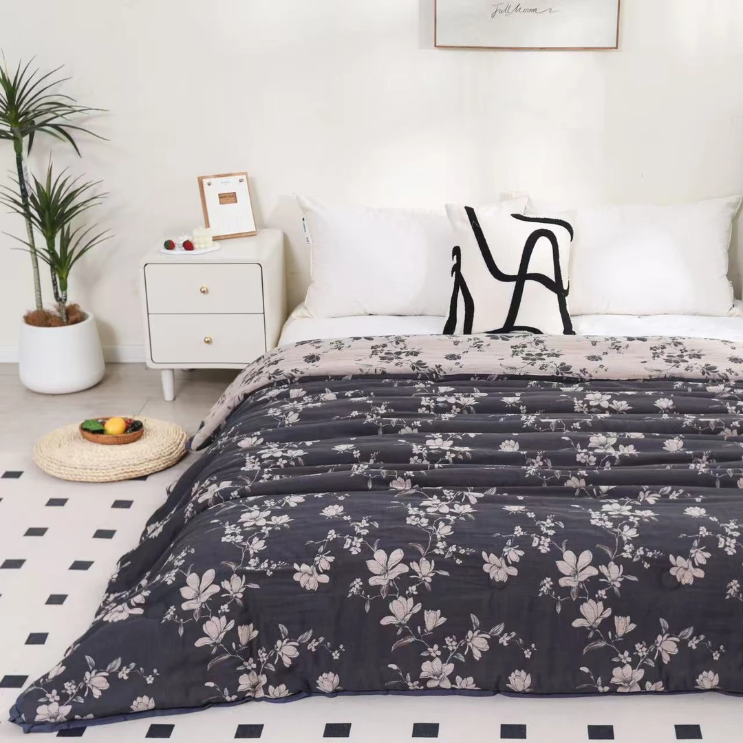 【花影 床单】2.45x2.45米 纯棉双层纱双人加大提花四季床单