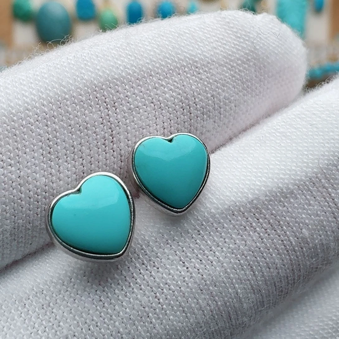 绿松石银S925镶嵌耳饰