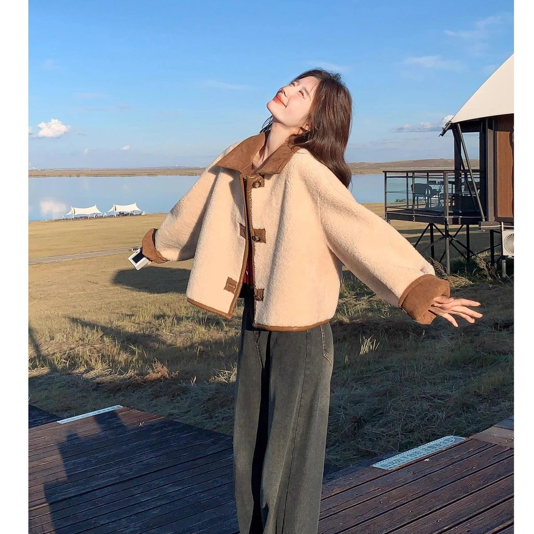 双面穿皮毛一体外套女秋季2024新款初冬加厚短款麂皮绒上衣