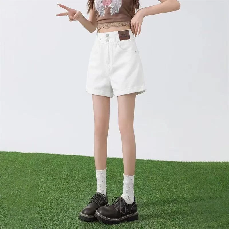 网红白色休闲百搭短裤显瘦牛仔高腰显瘦夏季宽松热裤韩版辣妹时尚
