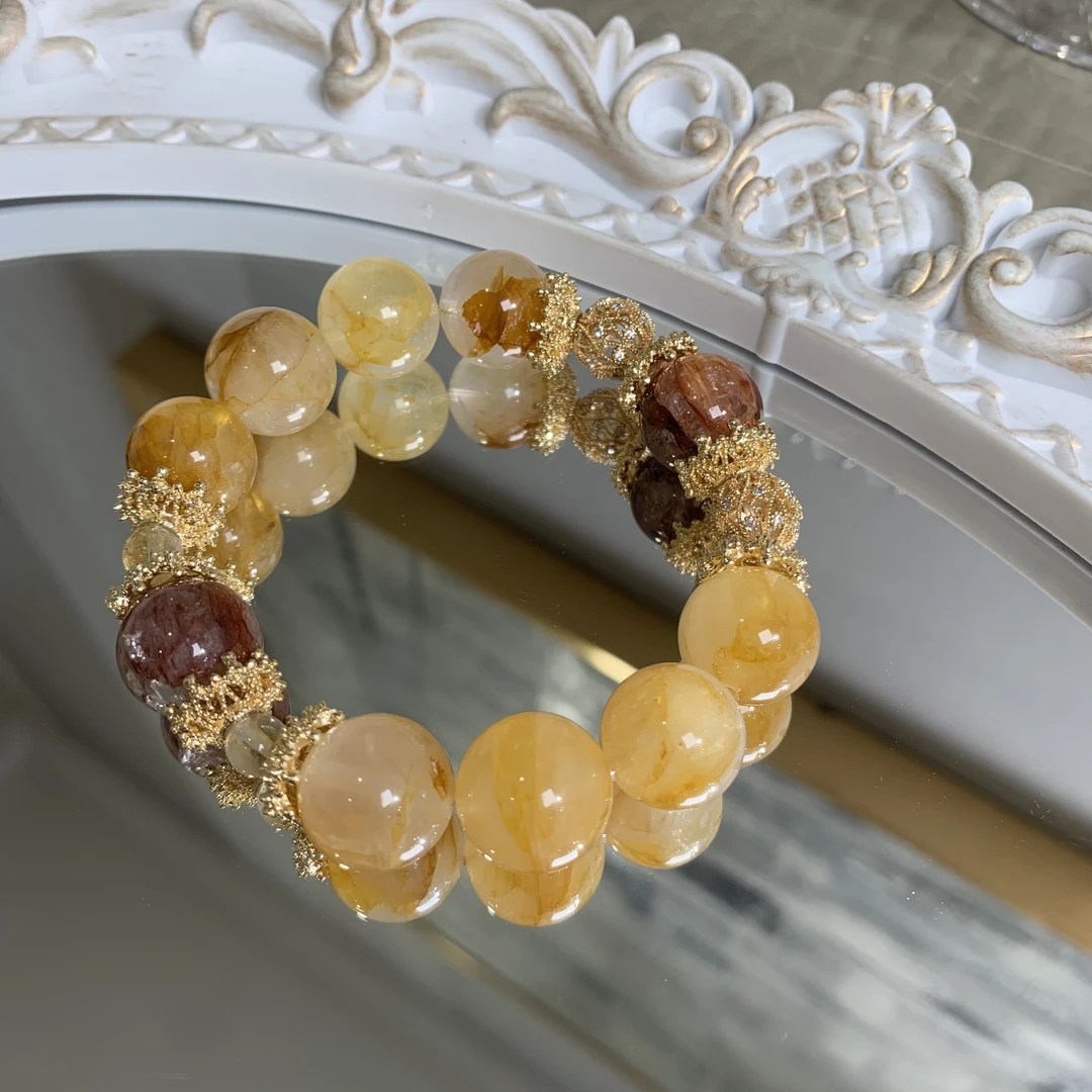 黄金万两红黄胶花设计款水晶手串 气血美貌稳稳拿捏多样发其一