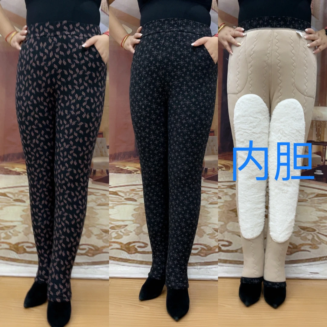 2025冬季中老年带兜驼绒棉棉裤女高腰深档加厚可外穿保暖过冬棉裤
