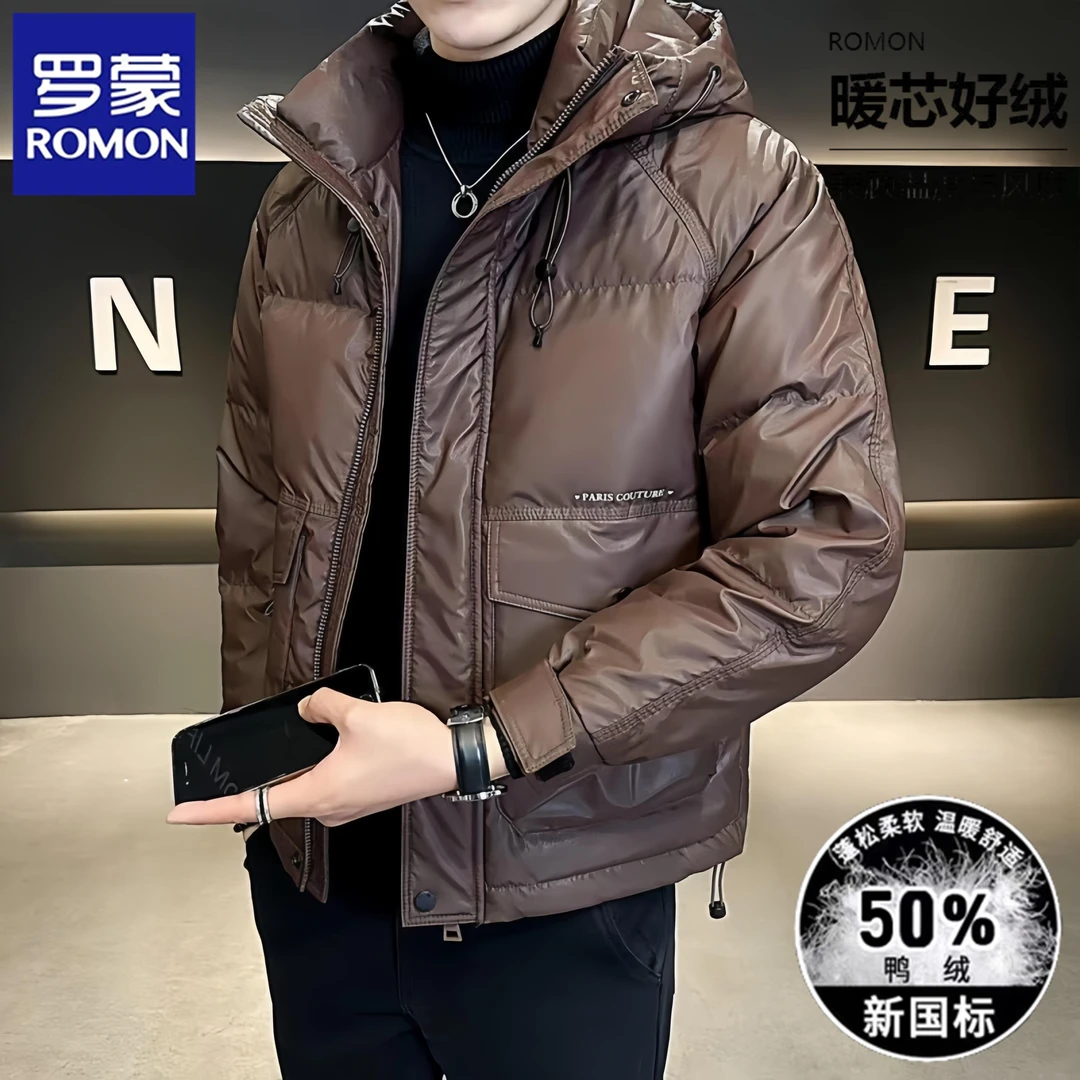罗蒙连帽羽绒服男士时尚冬季轻奢新款加厚轻奢高端白鸭绒休闲外套
