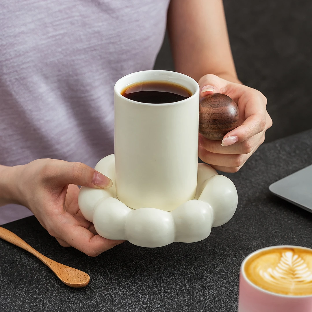 陶瓷咖啡杯办公高级感马克杯精致小众设计创意in风简约带托盘杯子